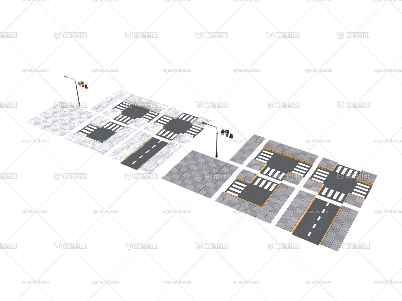 手绘公路低模人行道交通灯红路灯路灯路面拼接素材十字路口人形 道马路 Cg模型网 Cgmodel 三维设计师交流互动平台 专注多品类3d模型下载 原创作品分享 软件学习