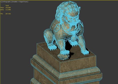 写实一只石狮 古建小品 石头狮子 门口_qucg作品_场景场景部件_cg模型