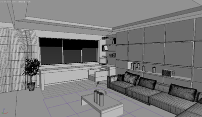 简单室内 窗台 沙发 几何体房间 电脑 _ob大雄作品_家装客厅_cg模型网