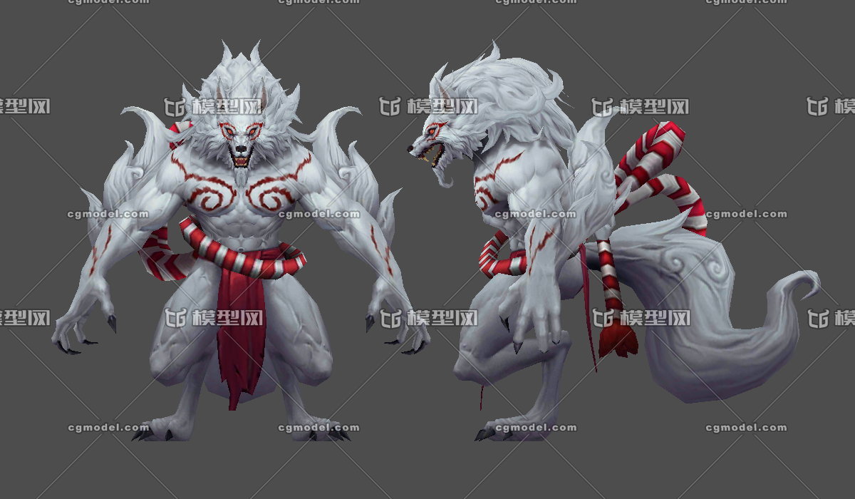 白狼王 狼妖怪物 狼人战士 白狼 红腰带 Cg模型网 Cgmodel 三维设计师交流互动平台 专注多品类3d模型下载 原创作品分享 软件学习