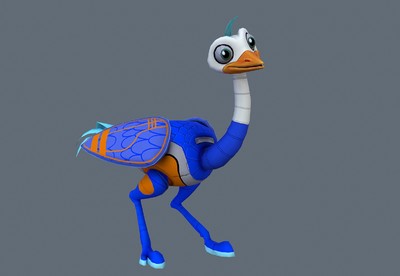 卡通机器鸵鸟  【带绑定表情动画】机械鸵鸟  ostrich  机械鸟类