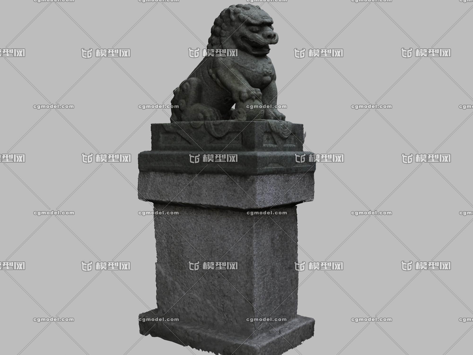 石狮子 门口的狮子模型-文物器皿模型库-3ds Max(.max)模型下载-cg模型网