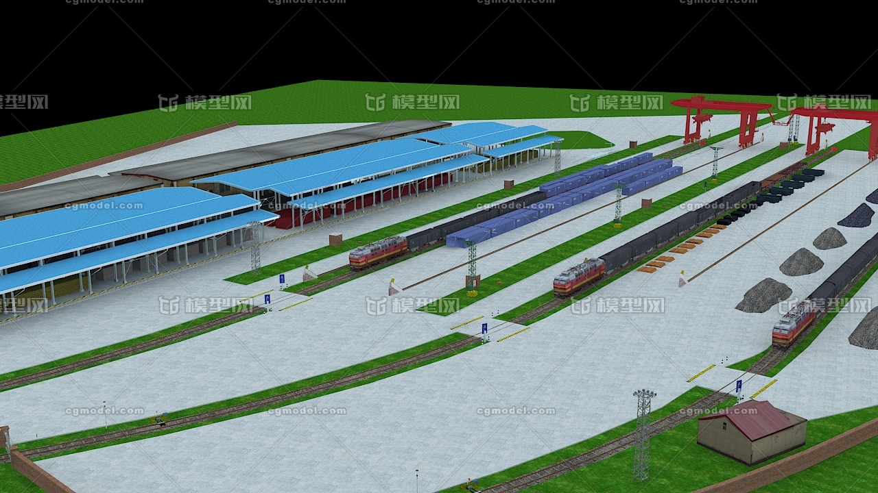 货场龙门吊装卸货集装箱货场_404507879作品_场景现代场景_cg模型网