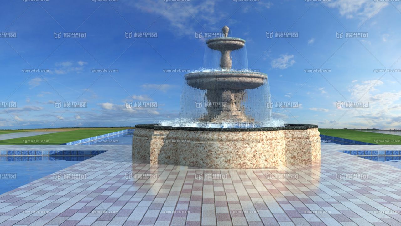 噴泉 水 歐式噴泉 流水 泳池 水池 _夜色明於畫作品_場景現代場景_cg