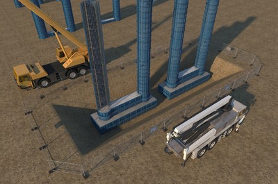 墩柱混凝土浇筑动画 基坑承台系梁模板钢筋笼标准施工流程 泵送减速