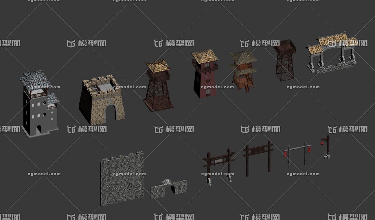 哨塔,门架,场景建筑官方提示:1,如该资源发布者无特别说明,模型结构