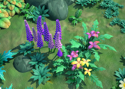 maya植物模型 卡通植物场景模型 花草场景 草地 三维动画场景模型