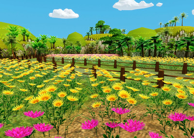 卡通 q版 植物 树林 花草 风景 花海 树木 低模 集合