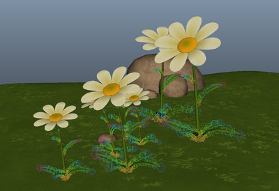 maya动画 maya特效 花随风摇摆动画 植物动画场景 草地  花草模型