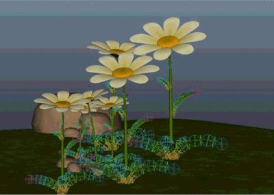 maya动画 maya特效 花随风摇摆动画 植物动画场景 草地  花草模型