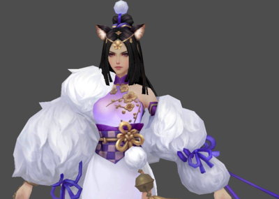 白色猫女,黑色长发猫妖女,可爱白毛外套,白色毛球铃铛腰饰,短款白色