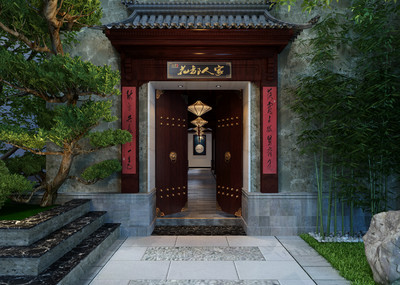 max中式庭院大门,别墅庭院门头,开门动画   附带fbx和obj通用格式