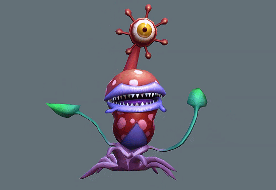 带动画  大嘴食人花 卡通  独眼食人怪  手绘贴图  植物怪物