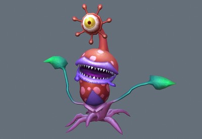 动画  大嘴食人花 卡通  独眼食人怪  手绘贴图  植物怪物   monster