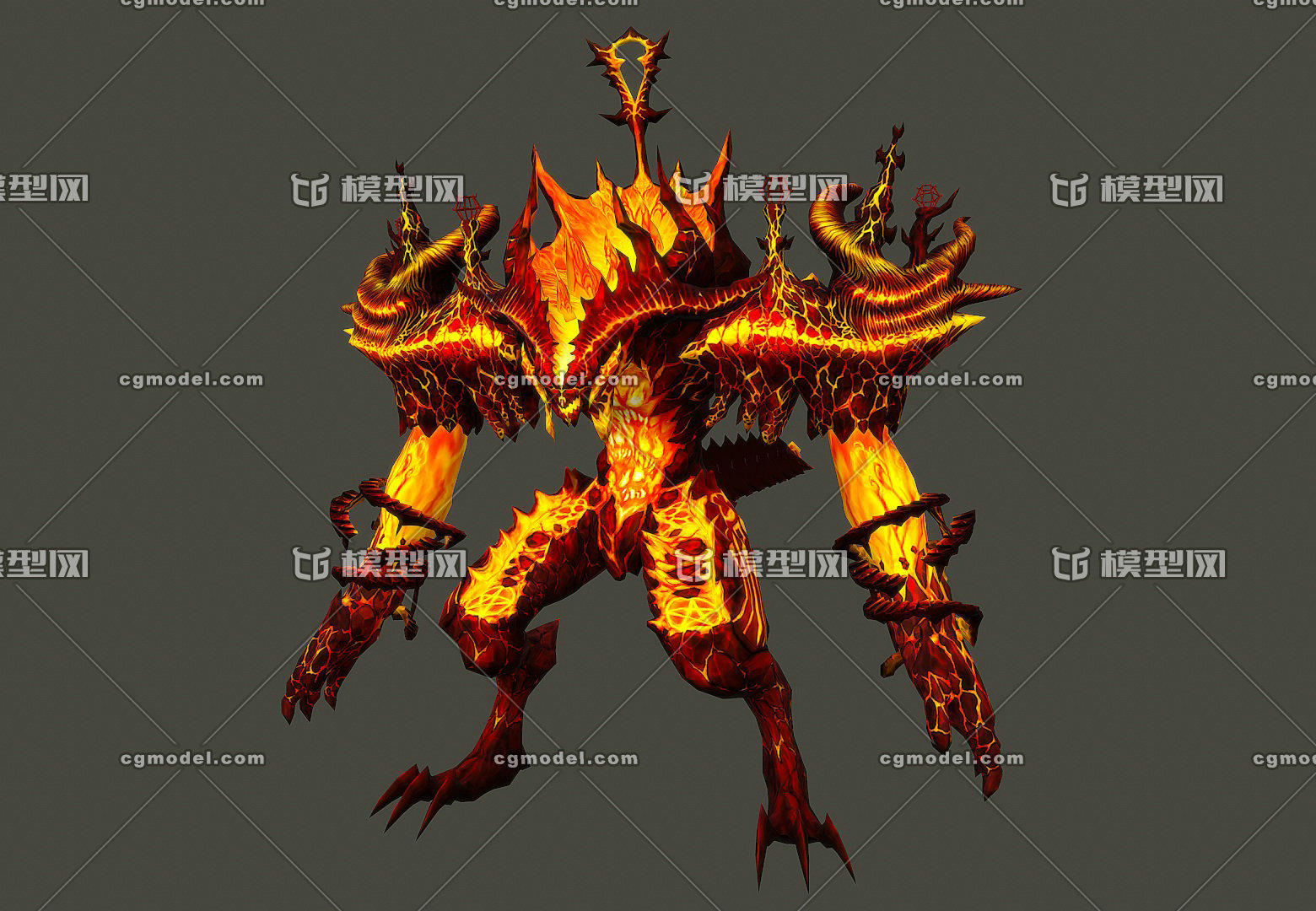 精美 炎魔  巨型熔岩怪  炎王 岩浆boss  手绘贴图  2048