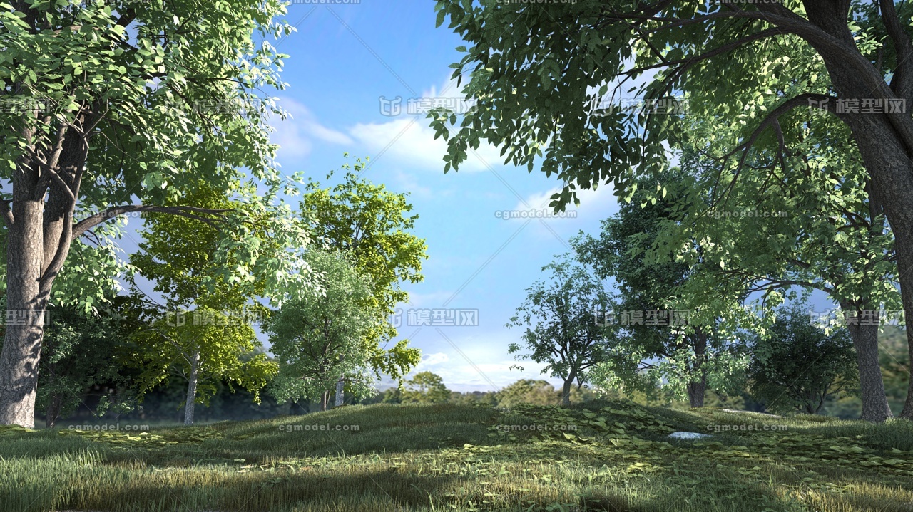 随风摇摆的动态树-动画树场景-公园景观森林类似湿地园林小区一角规划