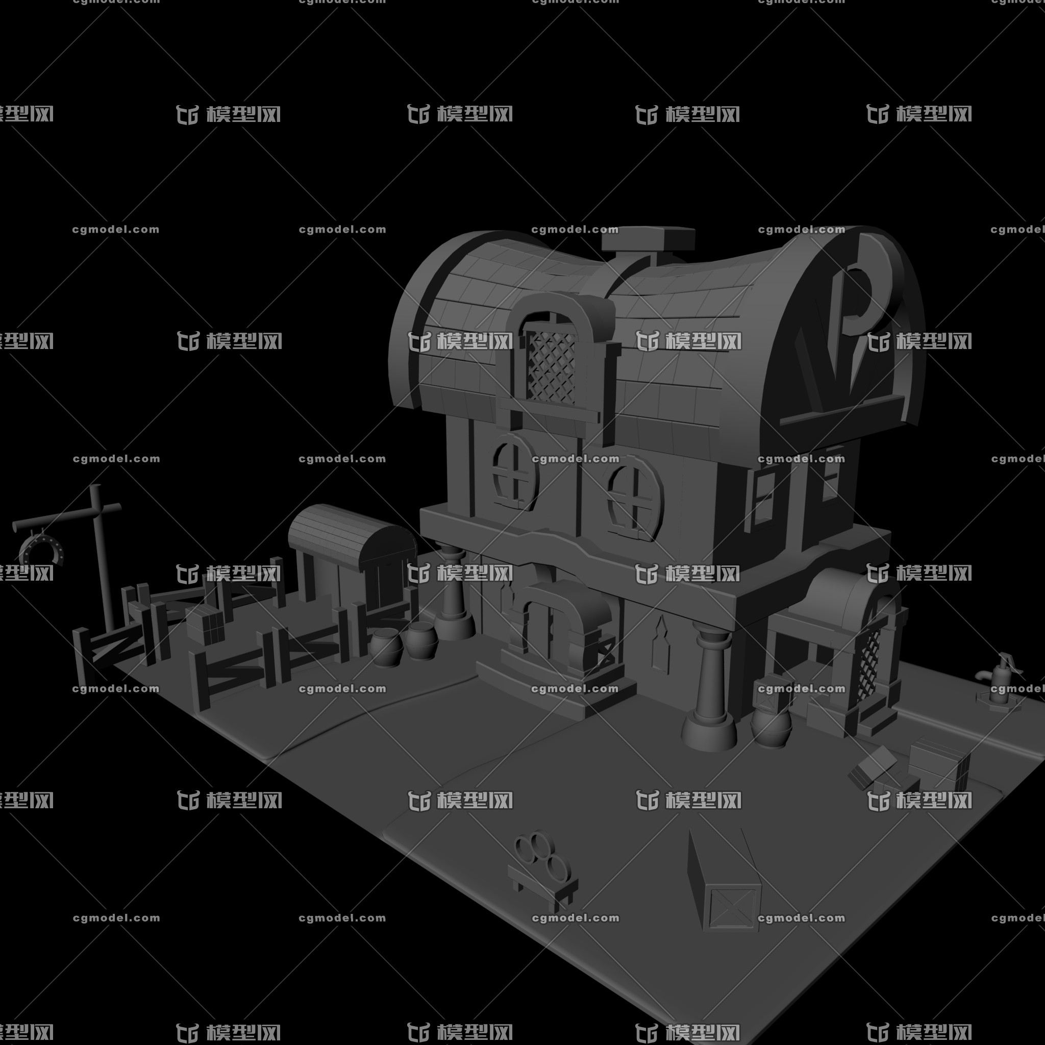 maya建模作业练习 卡通房子 别墅 楼房 古代建筑模型 客栈 酒楼 带源