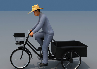 配景人物 漫游 车夫 苦力 人力三轮车 骑三轮 骑车 蹬车 送货 场景