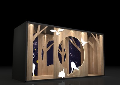 橱窗展示立柜森系合影区树木森林美陈