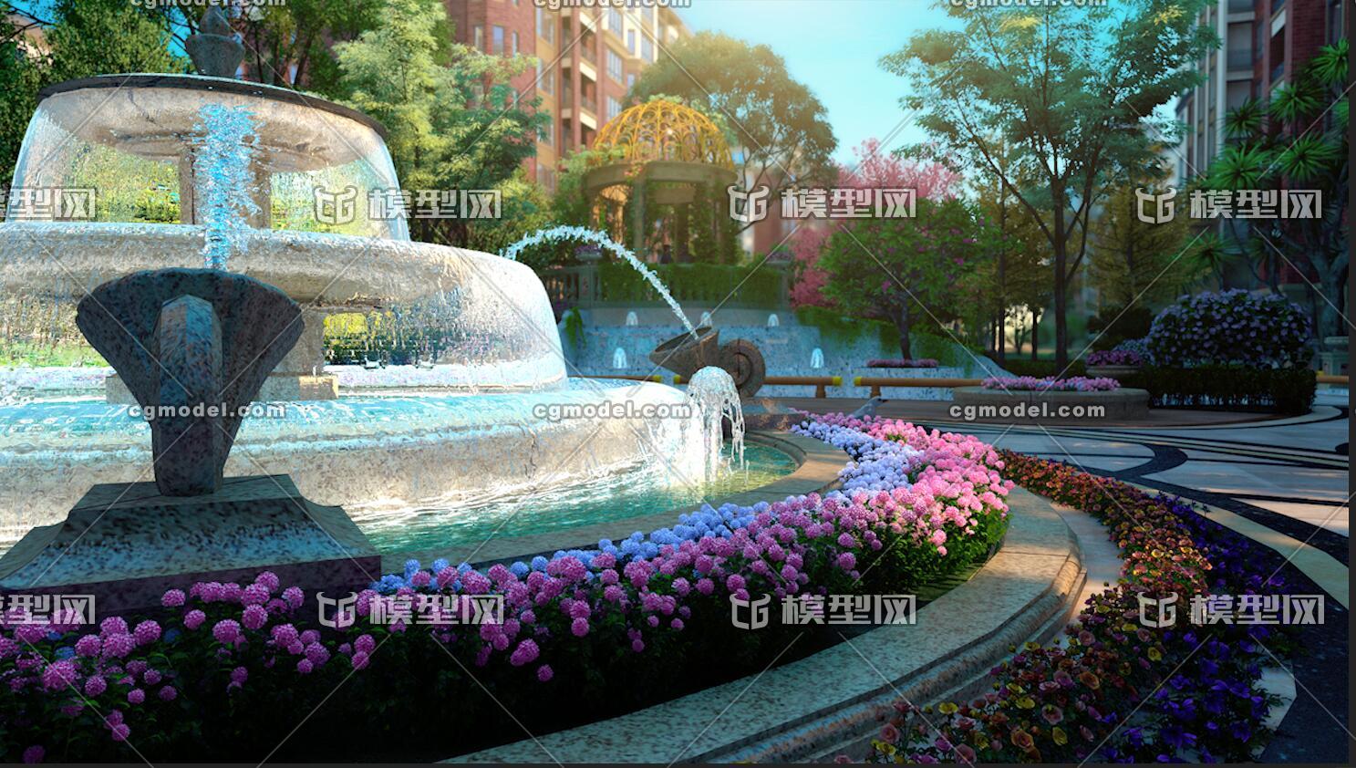 喷泉 喷泉看项目模型-现代场景模型库-3ds Max(.max)模型下载-cg模型网