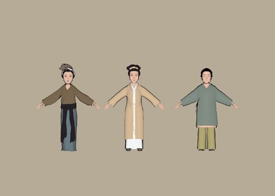 古代三个水墨效果的女人