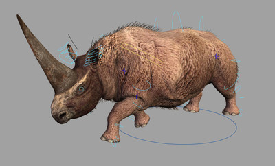 超写实板齿犀牛3d模型,古生物犀牛,披毛犀,古犀带绑定和全套动画.