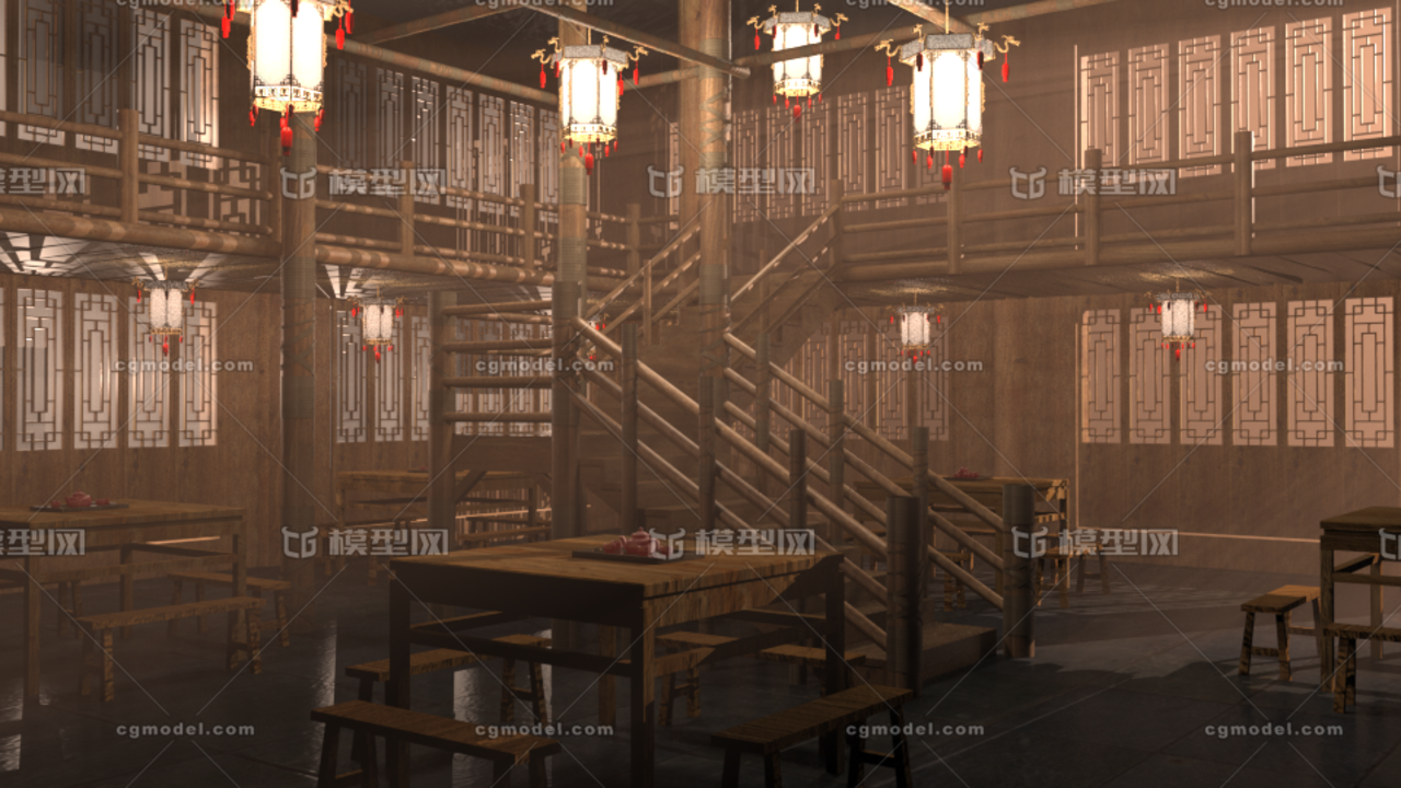 写实古代中式客栈 酒馆模型-古代场景模型库-Maya(.ma/.mb)模型下载-cg模型网