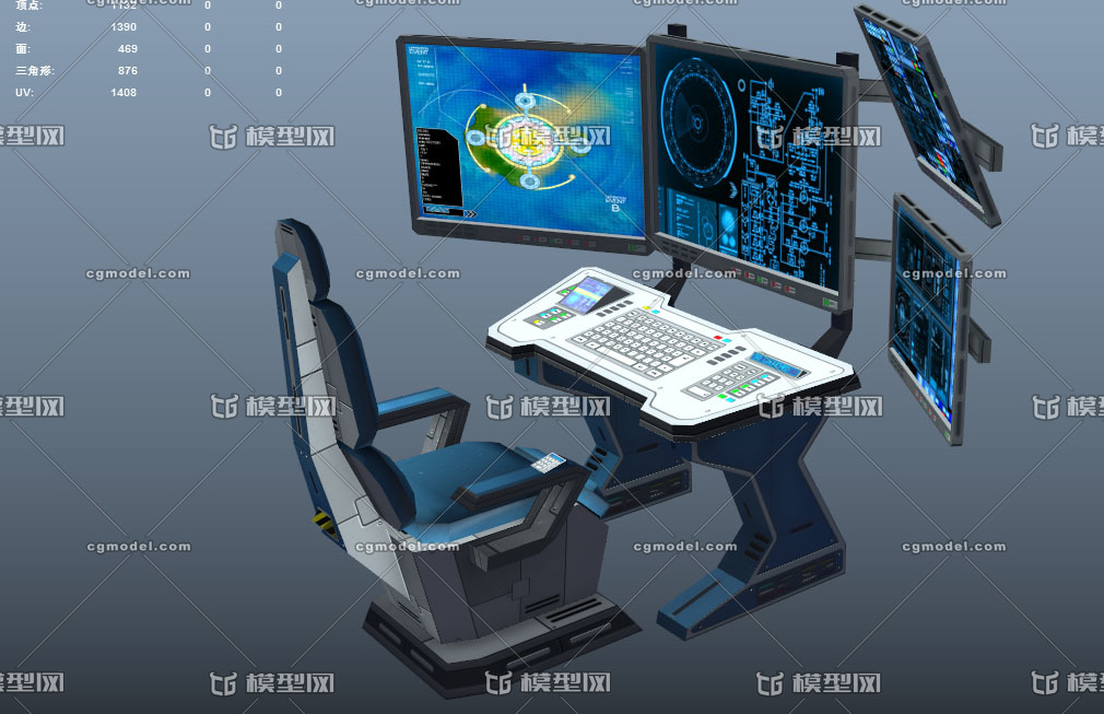 次时代科幻战舰控制台 多功能指挥台 商场监控 前台 指挥桌椅 超市餐馆结账买单服务台 Cg模型网 Cgmodel 三维设计师交流互动平台 专注多品类3d模型下载 原创作品分享 软件学习