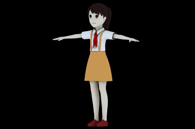 二维人物 小女孩 红领巾 卡通 人(带骨骼)