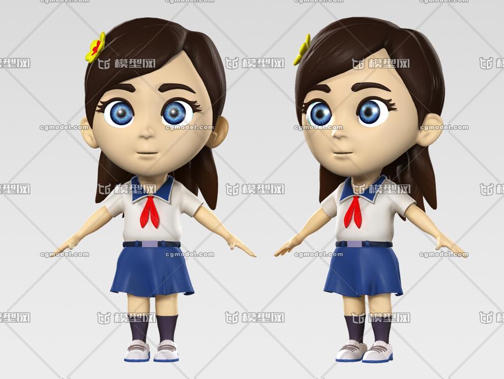 卡通角色系列 动画角色 女学生 小学生 中学生 学生 小女孩 路人 小