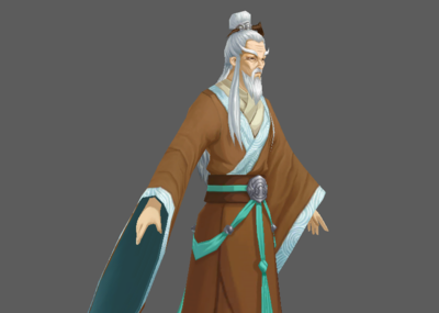 手绘q版 卡通 古代人物 佝偻老者 老人 老头 道骨仙风 农民 村民