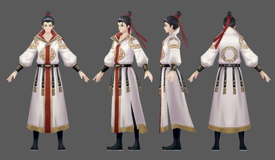 手绘卡通q版古代男子,英俊少年,白衣书生,翩翩公子哥,贵公子,皇子,富