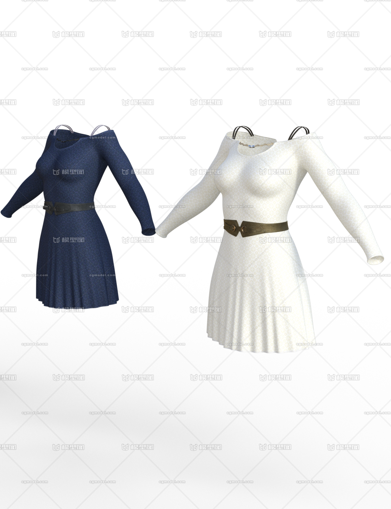 写实裙子 蓝白两张贴图  长袖裙  妈妈裙子 成熟女人裙子  白领衣服