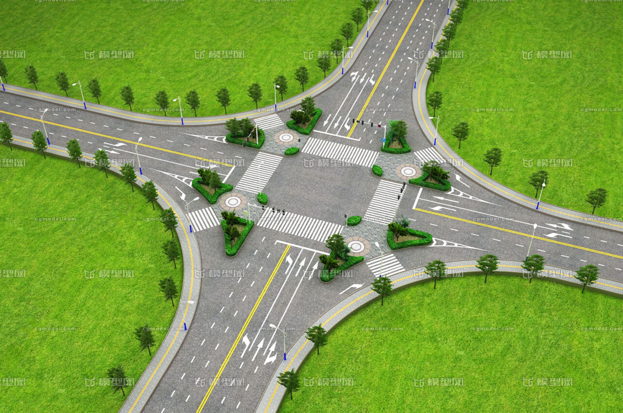 交通十字路口模型-现代场景模型库-3ds max(.max)模型下载-cg模型网