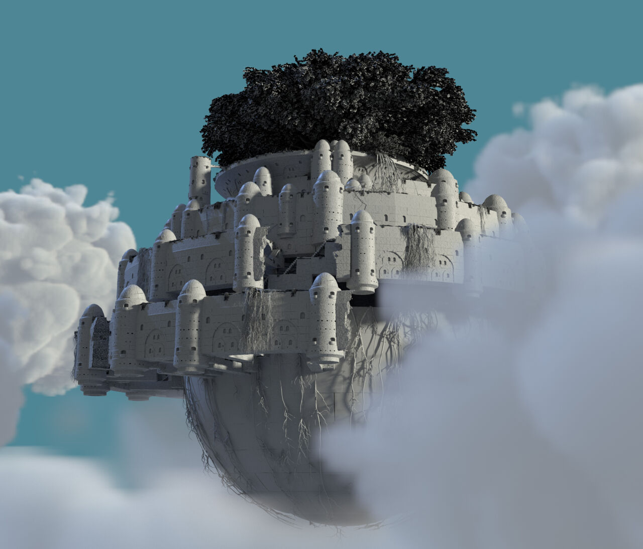 clarisse搭建3D天空之城拉普达模型 - 场景/空间/建筑 - 作品模型 - CG模型网