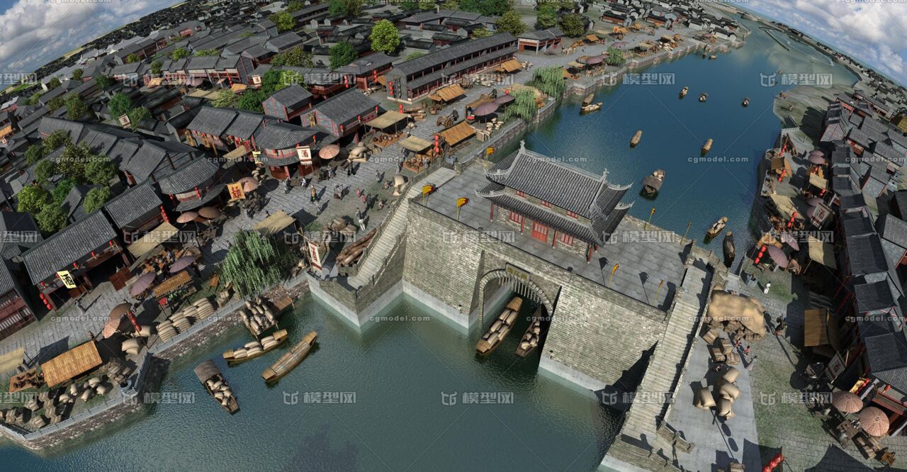 古代码头 古代水门模型-古代场景模型库-3ds Max(.max)模型下载-cg模型网