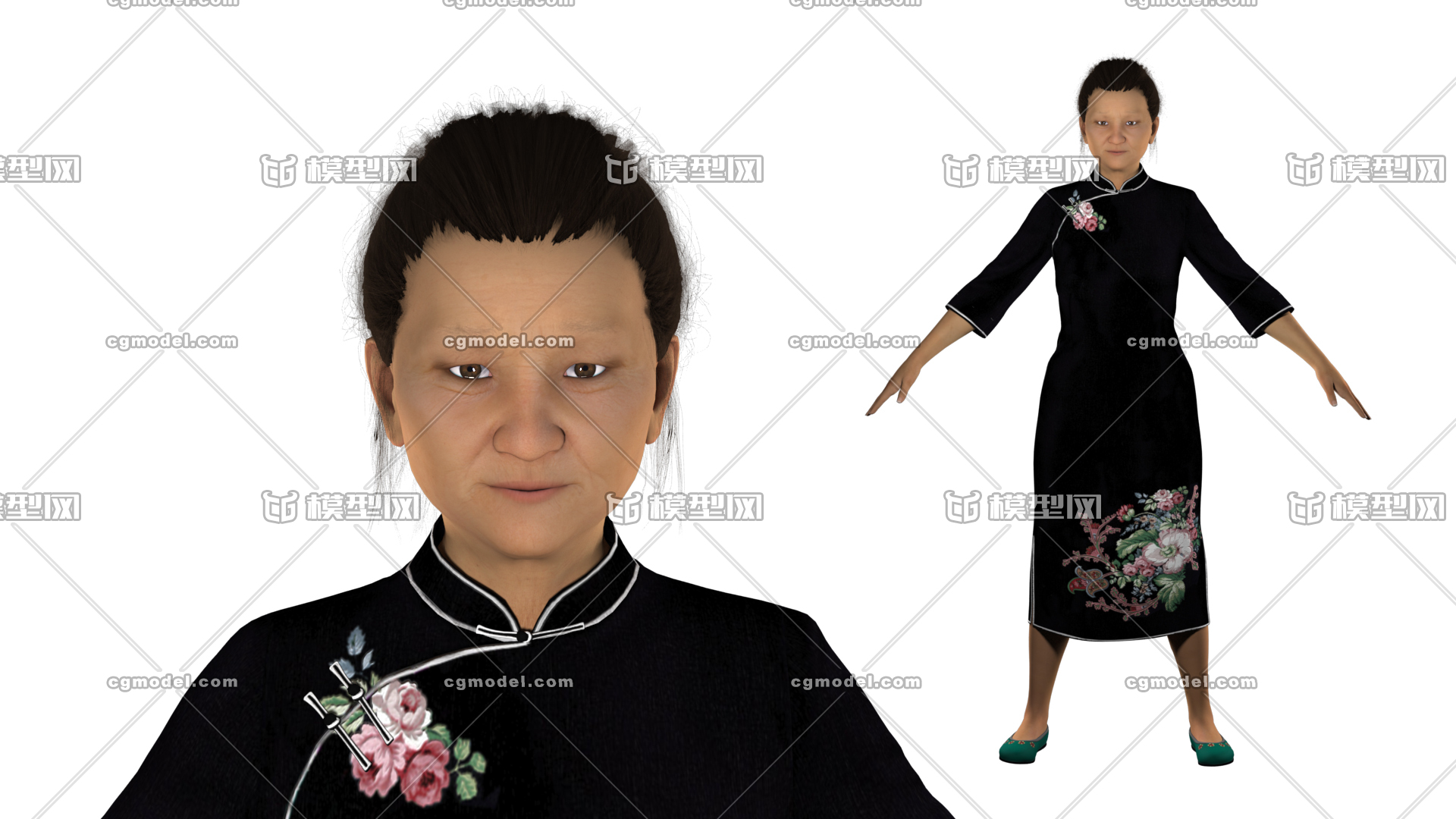 写实民国女人 民国人物模型 老太太 旗袍 老奶奶 中年妇女 老上海人物