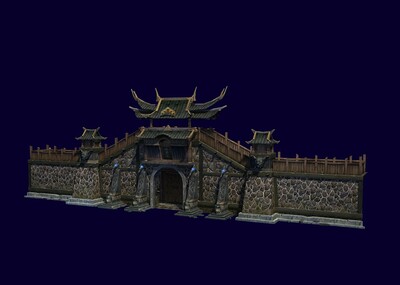 古代城寨大门,木质大门,大型砖墙城门,水寨,村寨,门楼