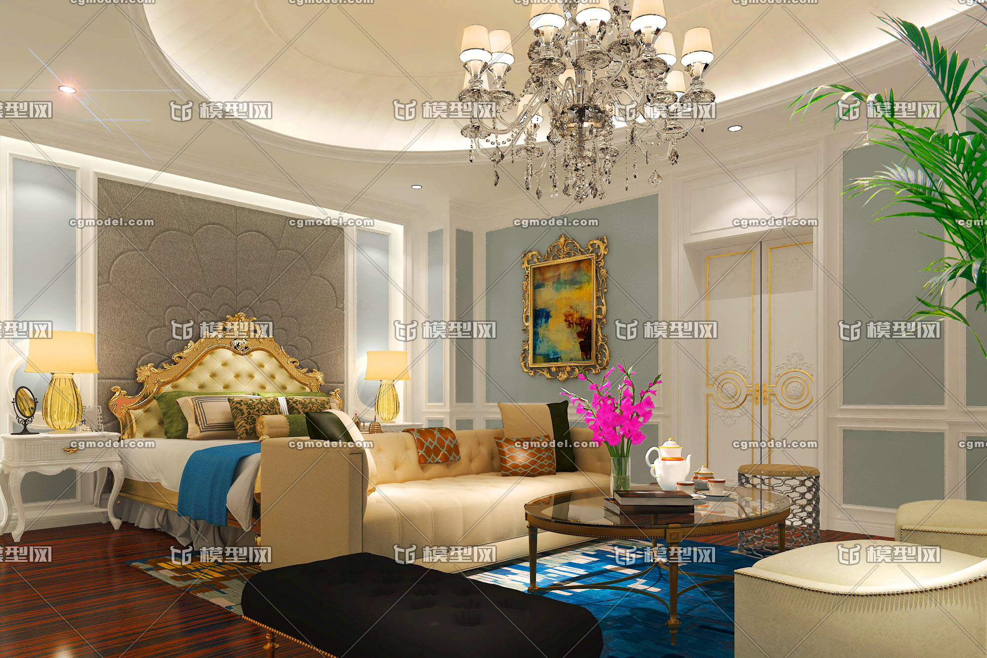 欧式主卧室（bedroom)模型-卧室模型库-3ds Max(.max)模型下载-cg模型网