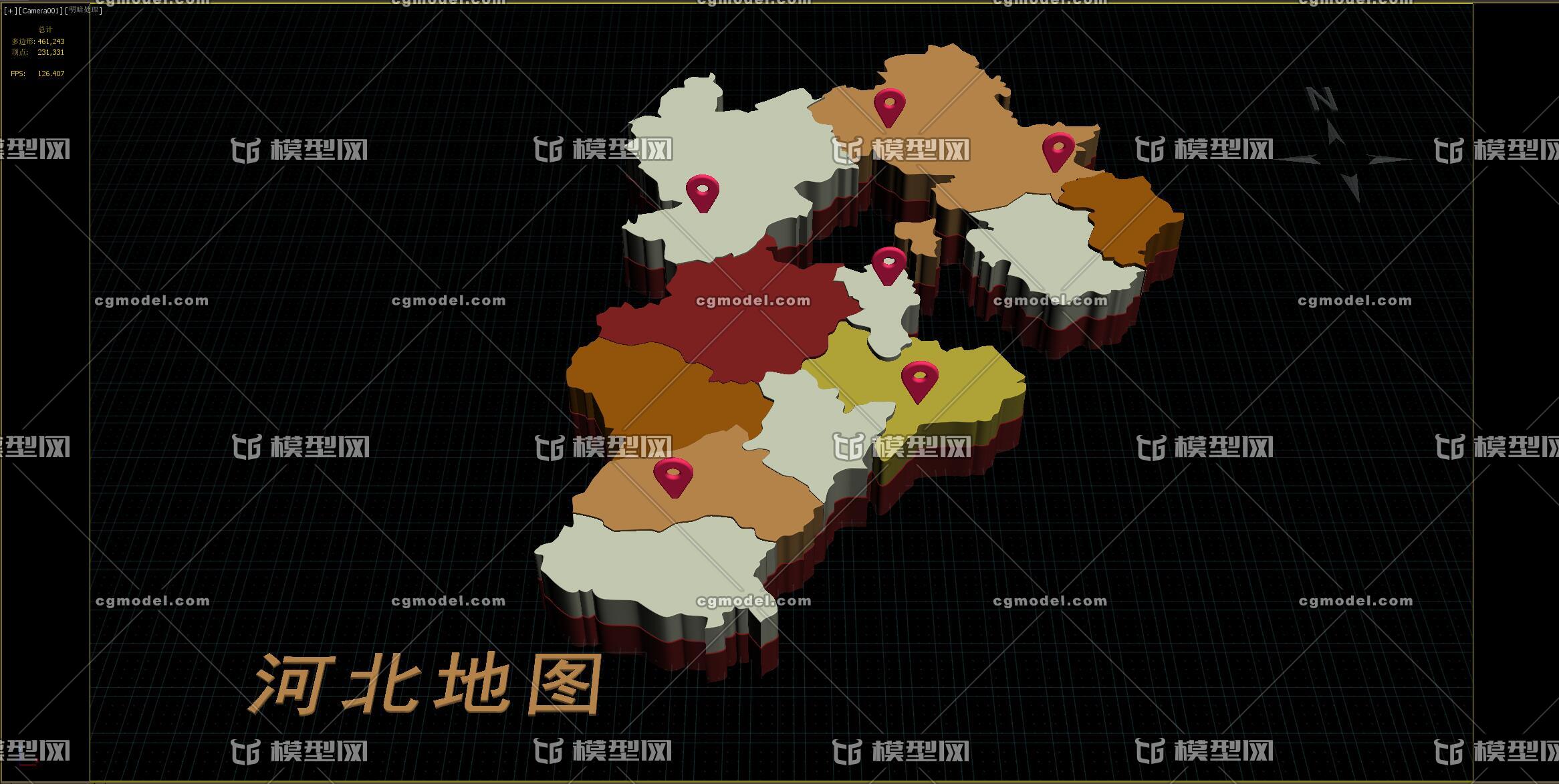 中國三維地圖分塊模型——河北省地圖模型 3d地圖 都是未塌陷的模型