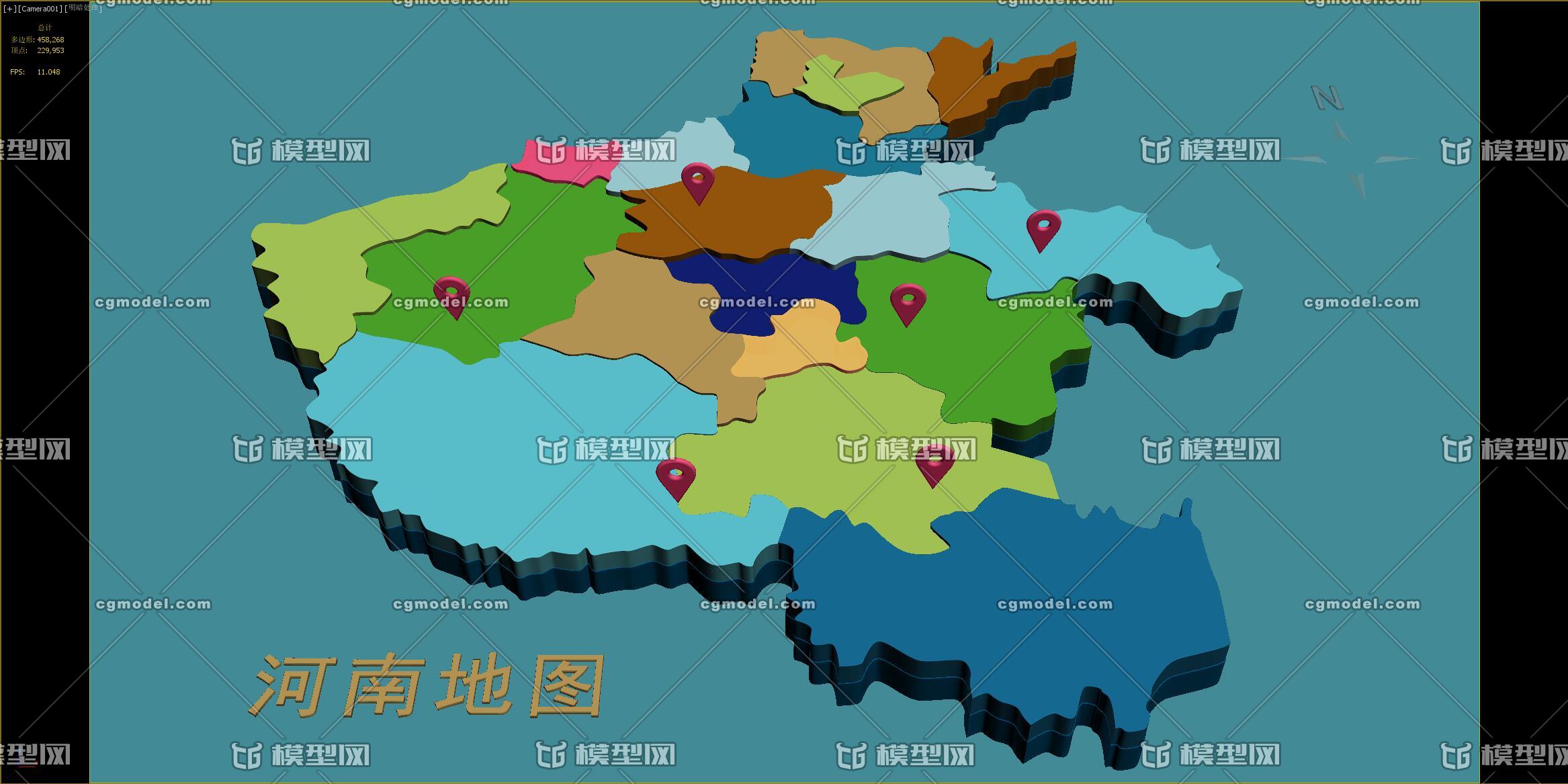 中国三维地图分块模型——河南省地图模型 3d地图