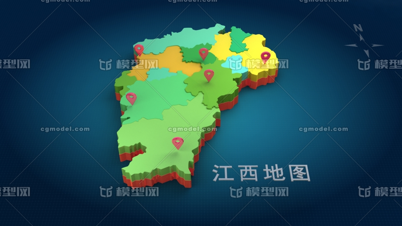 中國三維地圖分塊模型——江西省地圖模型 3d地圖 都是未塌陷的模型