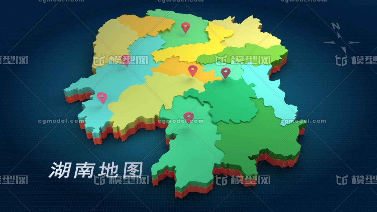 中國三維地圖分塊模型——湖南省地圖模型 3d地圖 都是未塌陷的模型