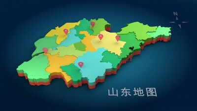 中國三維地圖分塊模型——山東省地圖模型 3d地圖 都是未塌陷的模型