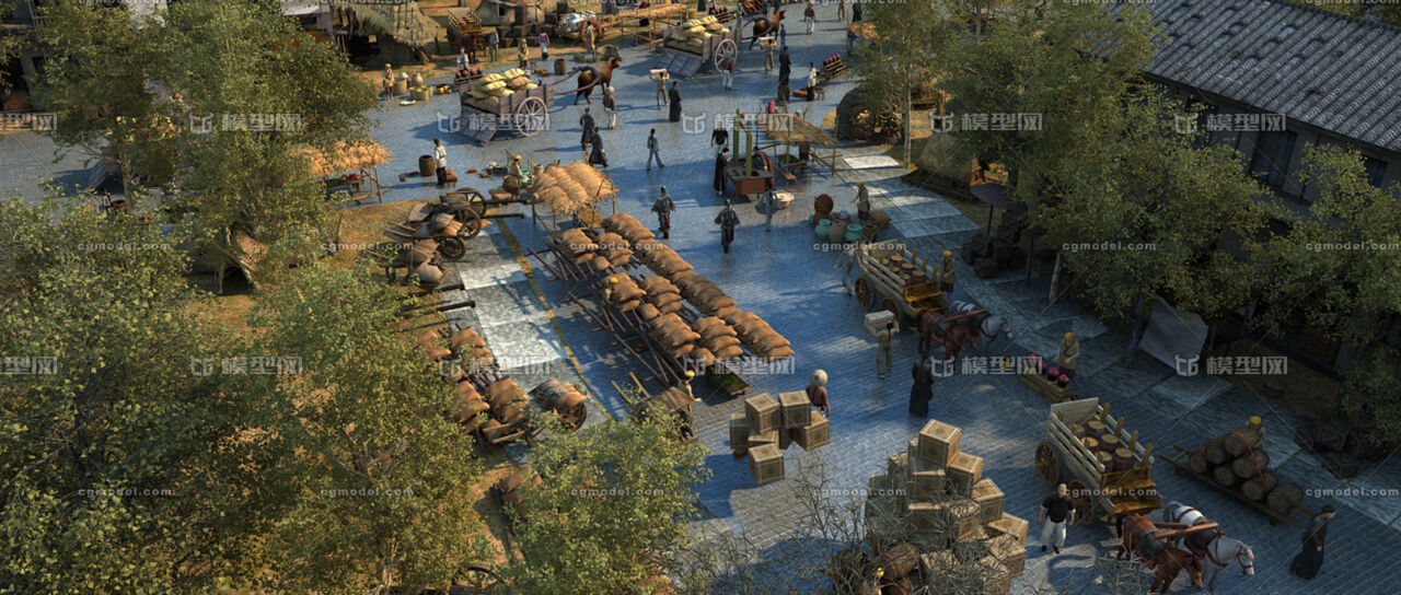 古代集市渲染快_cz29711744作品_场景古代场景_cg模型网