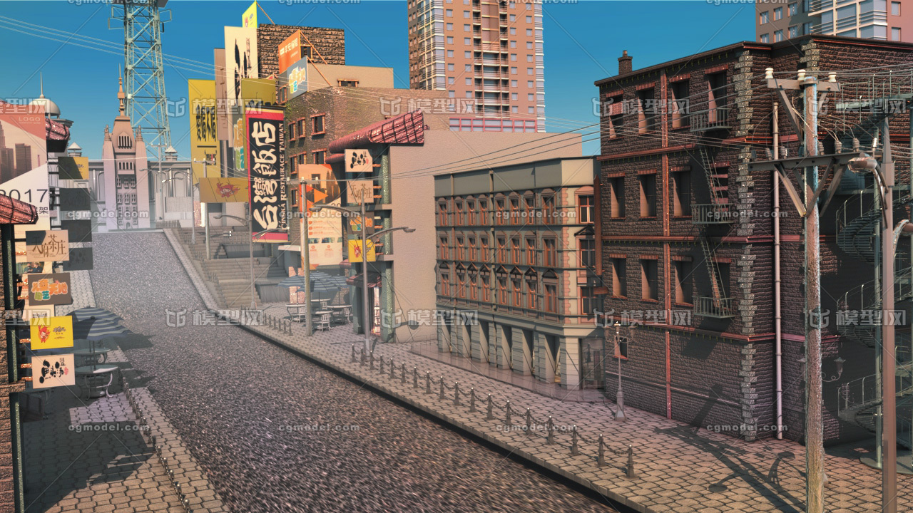 maya大型场景精细贴图街道城市