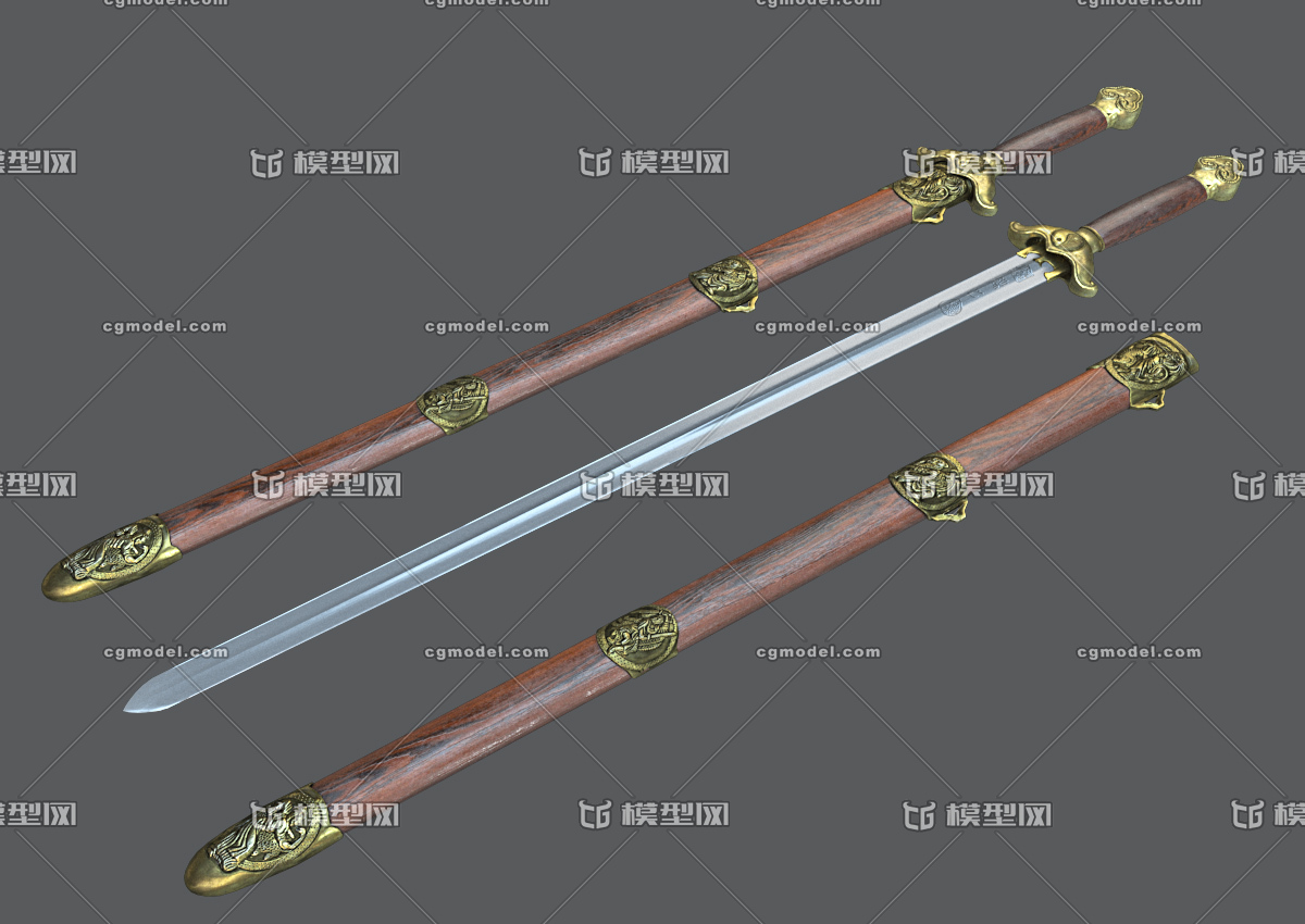 古代佩剑 宝剑模型-冷兵器模型库-OBJ(.obj/.mtl)模型下载-cg模型网