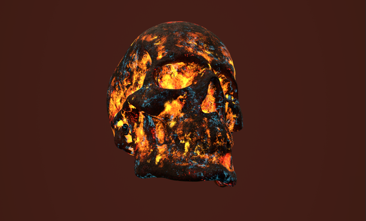 sp自发光贴图练习,模型是zb自带的骷髅模型,在zb分uv,在sp里做的贴图