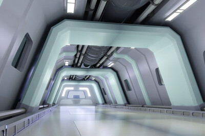 空间站通道 科幻场景 原创场景 太空长廊 科幻走廊 过道 实验室 科幻