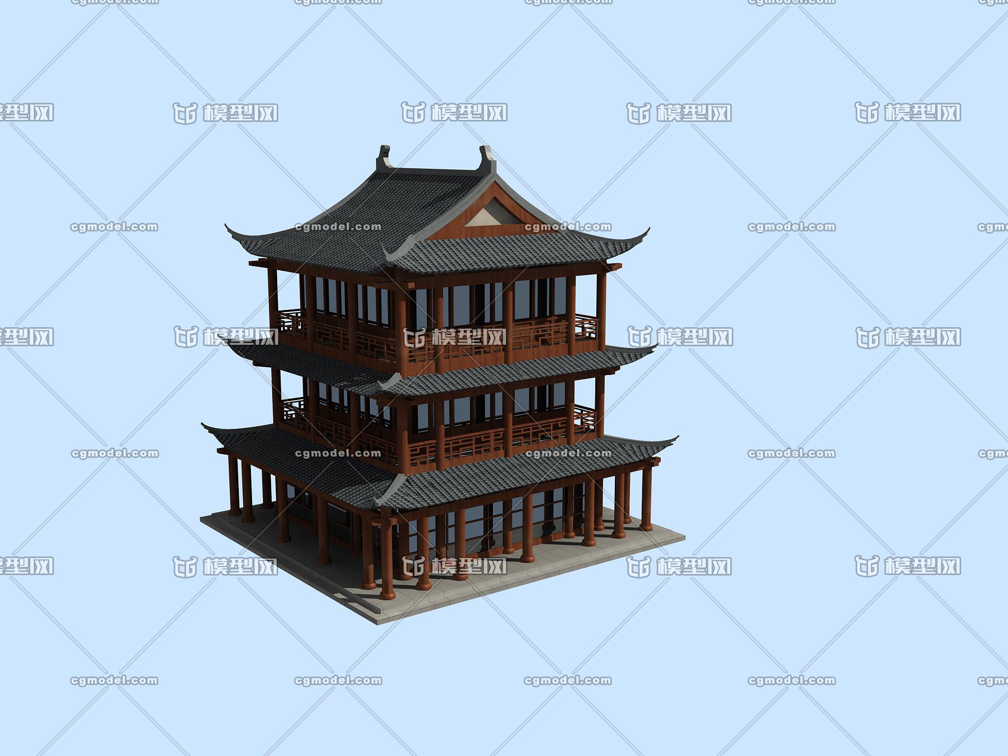 古建筑 三层楼 阁楼 _王小亚作品_建筑历史建筑_cg模型网